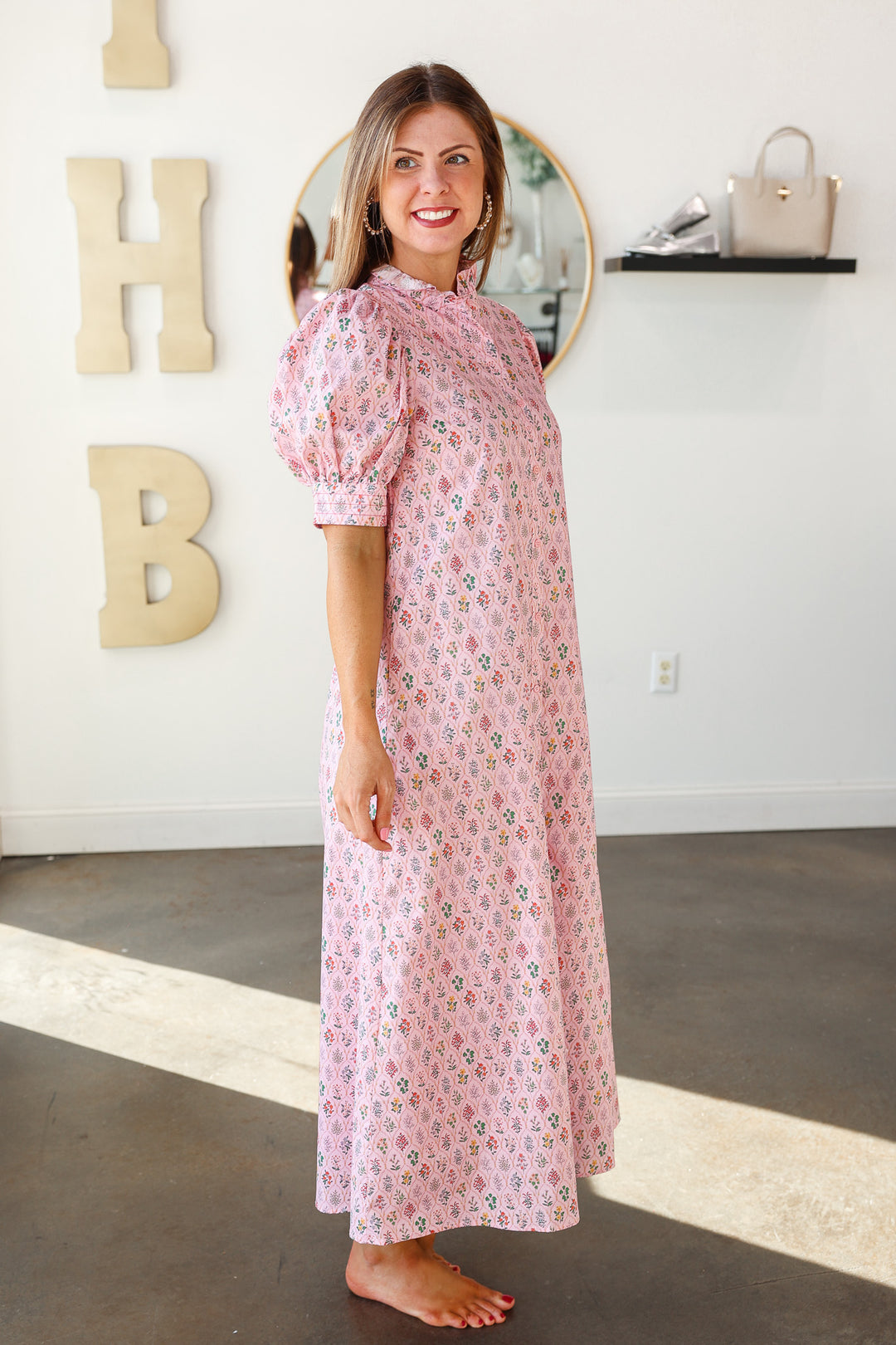 Floral Print Button Down Dress - Pink