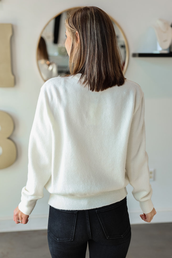 Sequin Bow Sweater - Off White