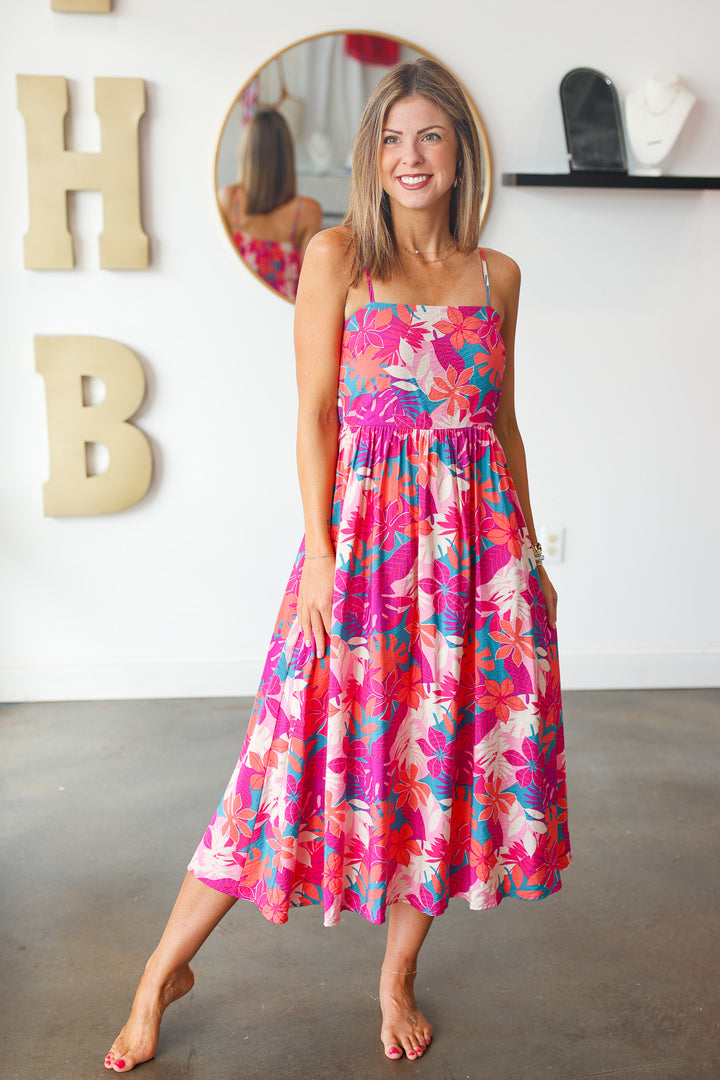 Tropical Printed Midi Dress