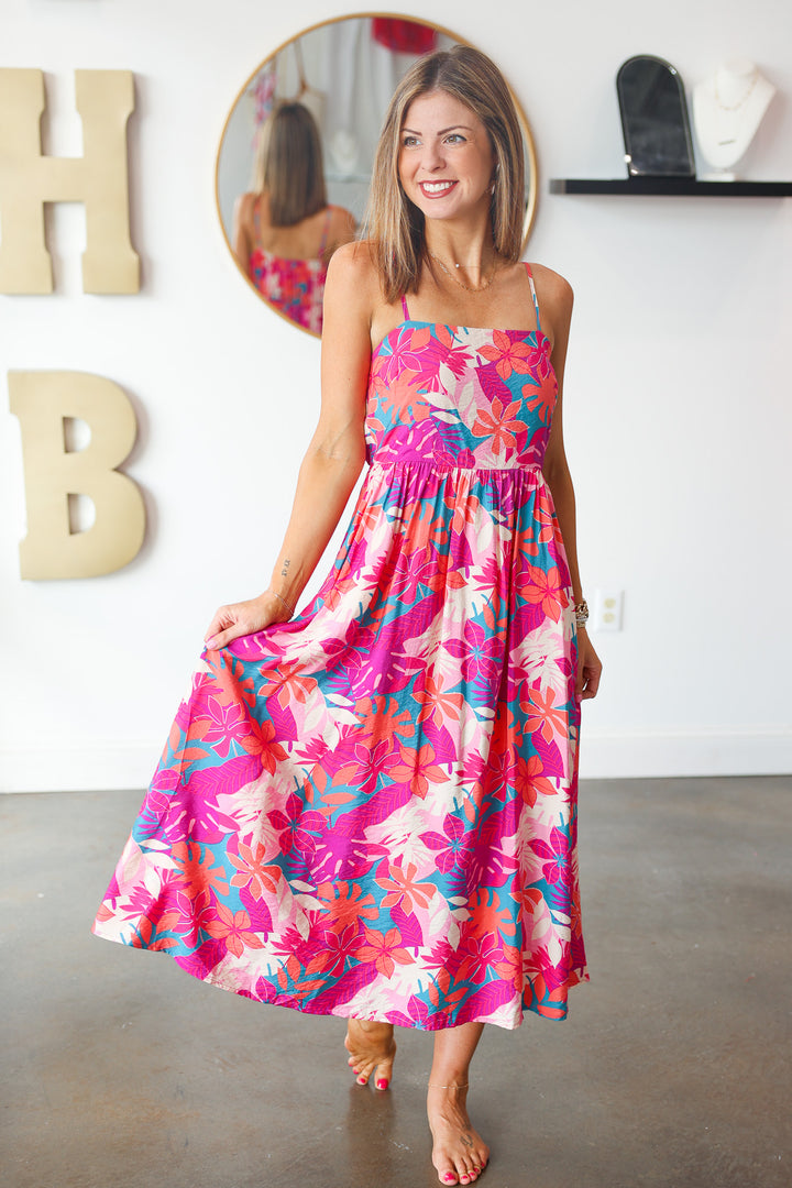 Tropical Printed Midi Dress