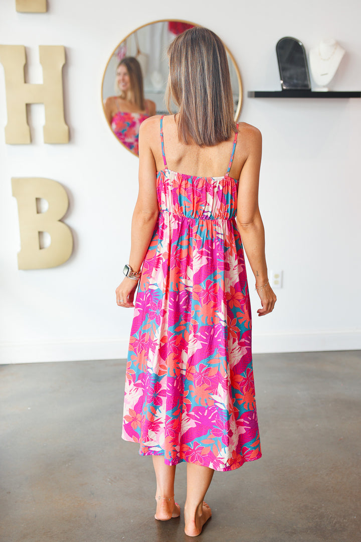 Tropical Printed Midi Dress