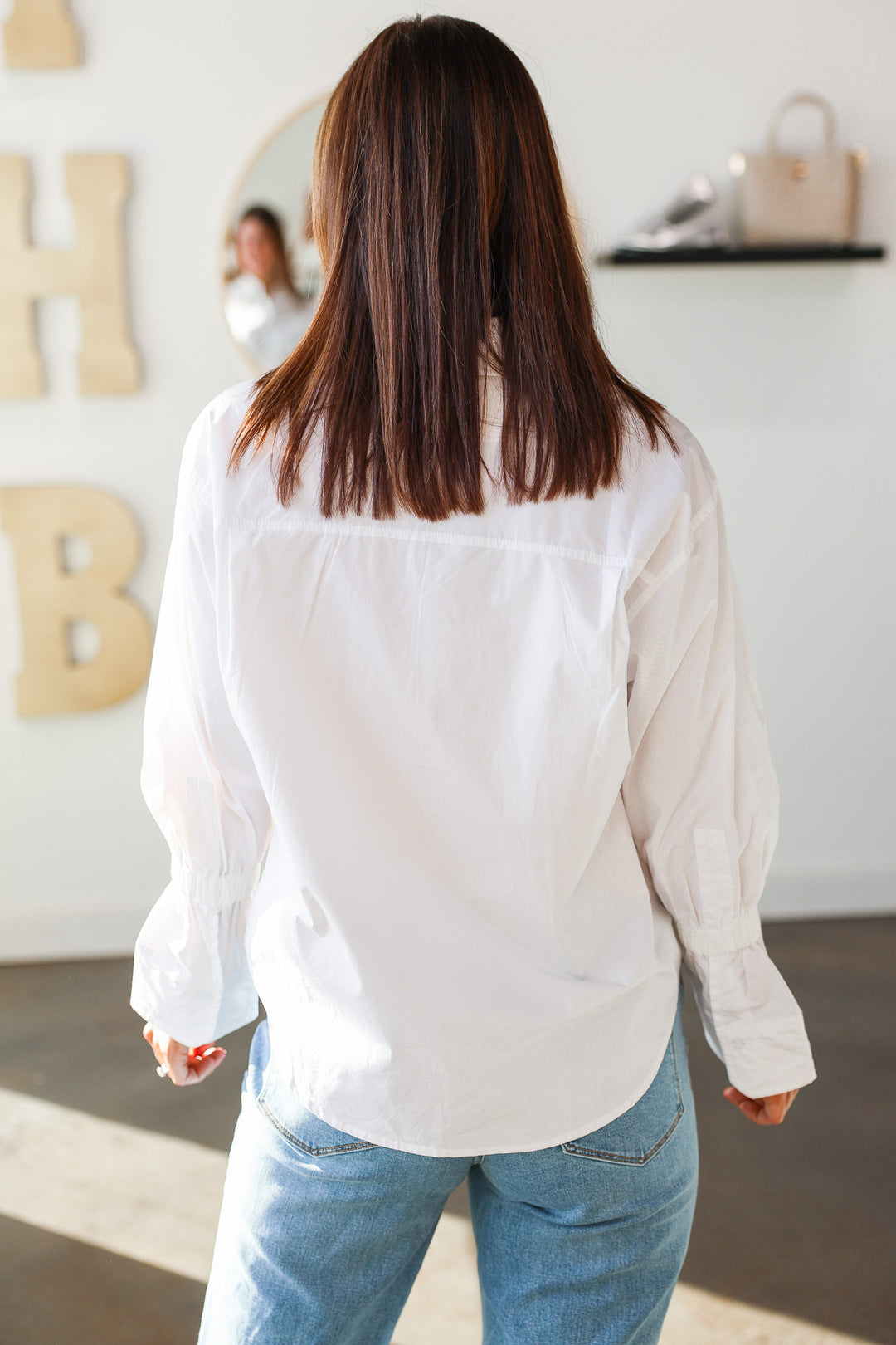 Elastic Sleeve Button Down - White