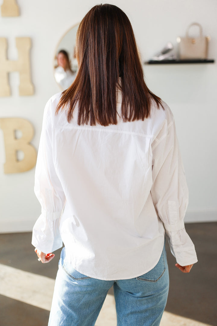 Elastic Sleeve Button Down - White