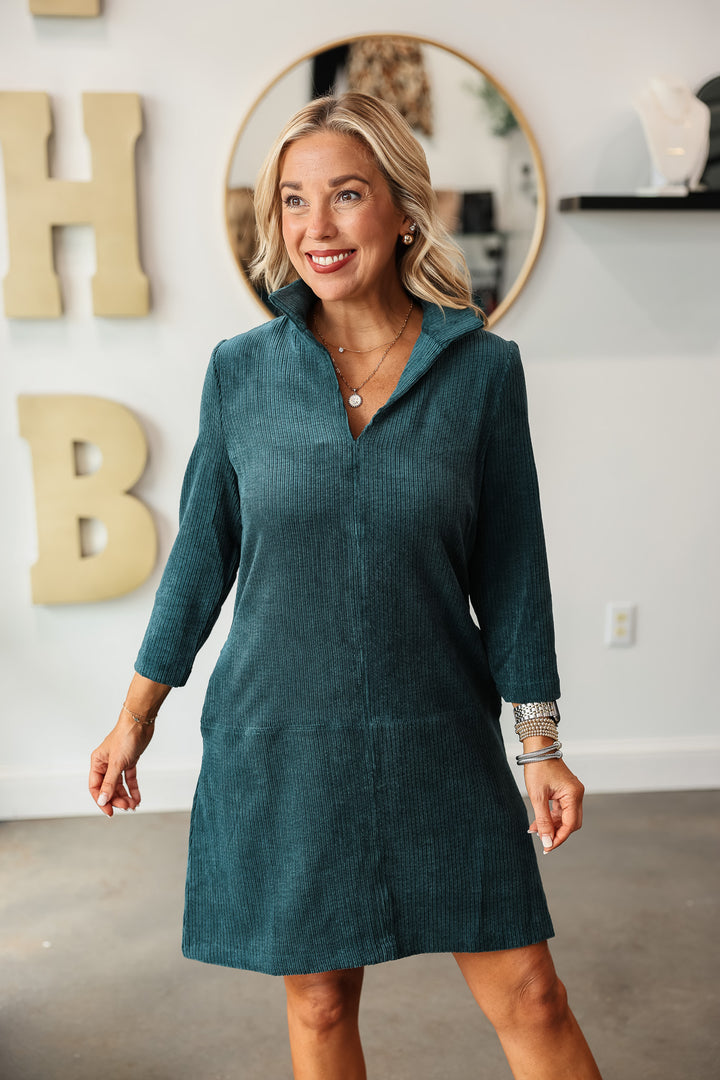 Velvet Shift Dress - Teal