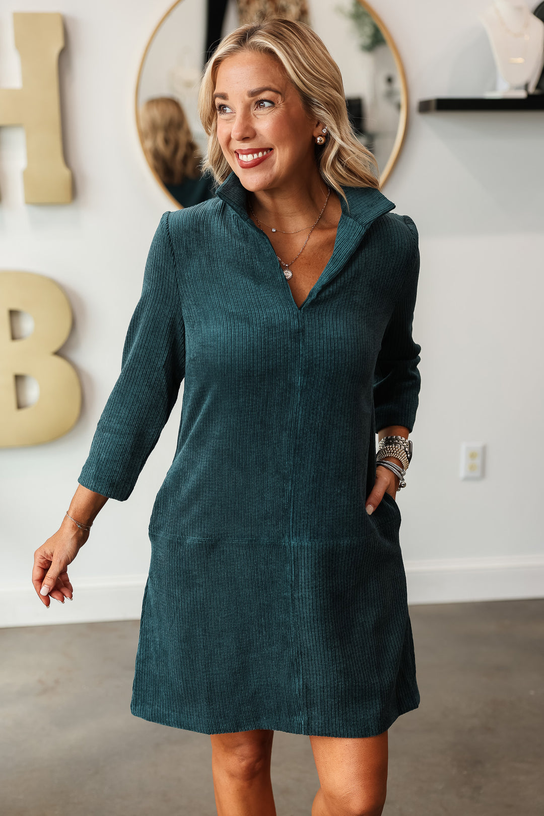 Velvet Shift Dress - Teal