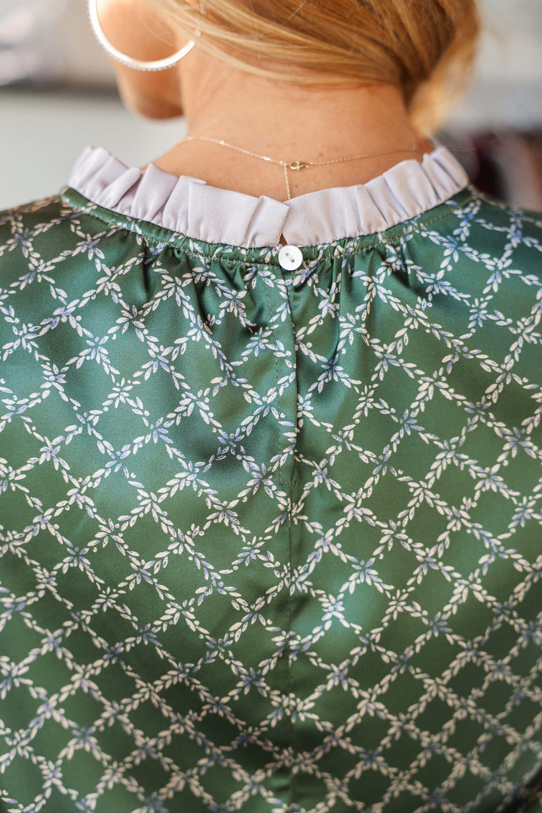 Ruffle Detail Printed Top - Olive