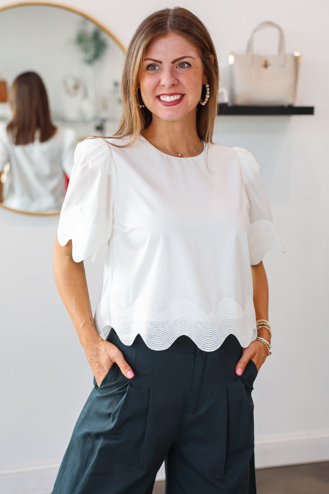 Wave Trim Top - White