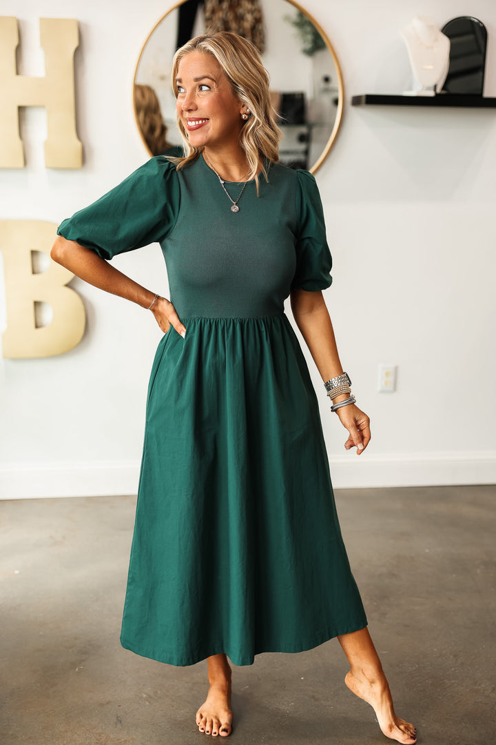 Contrast Vest Midi Dress - Green