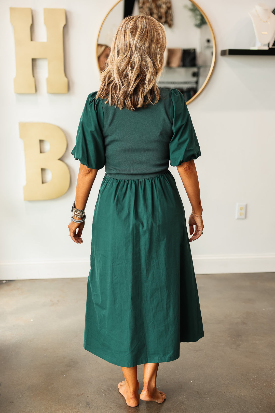 Contrast Vest Midi Dress - Green