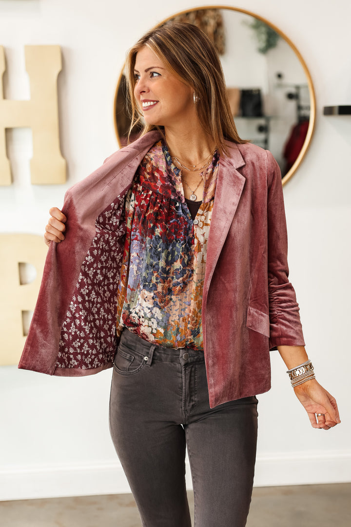 Velvet Blazer - Dusty Rose