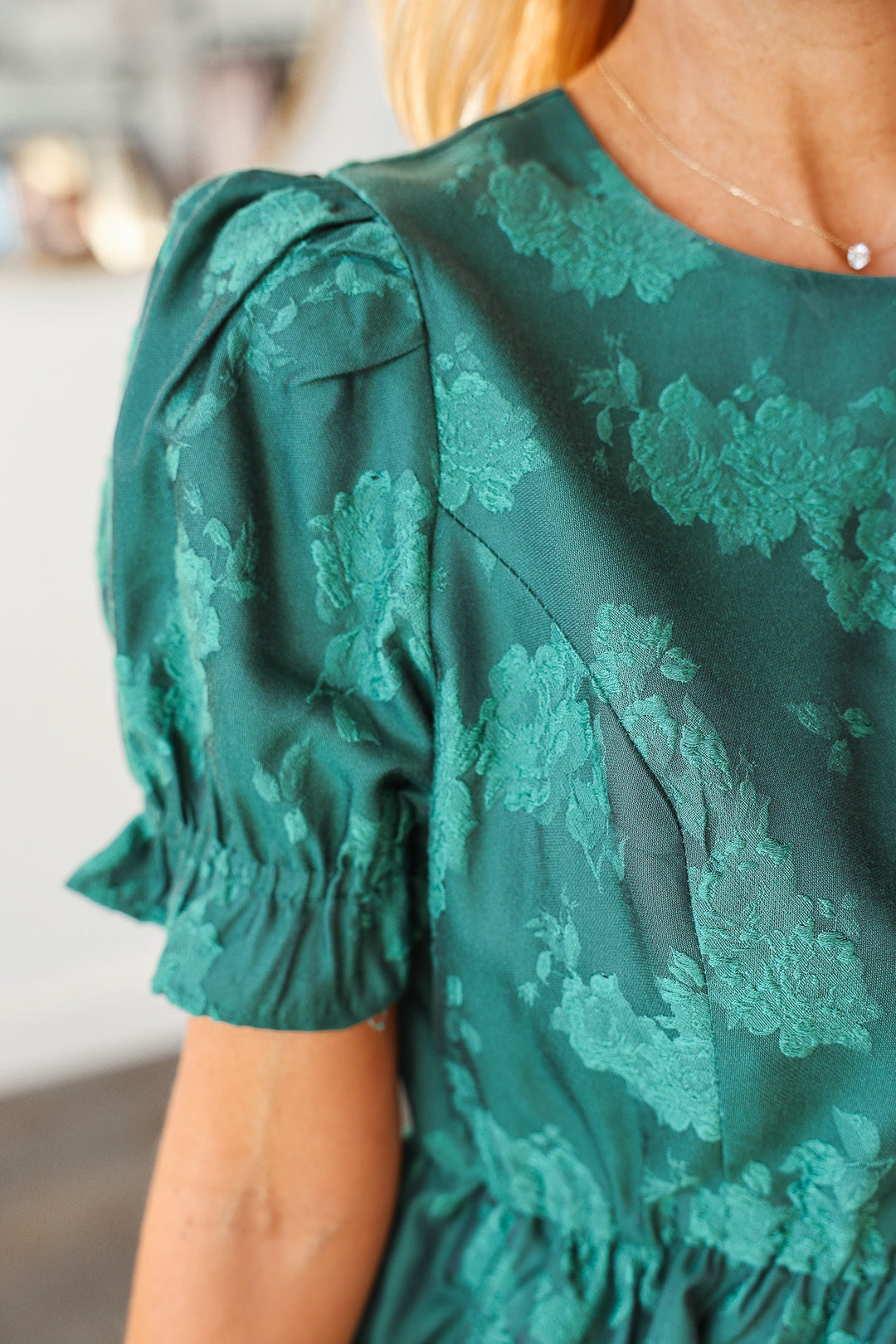Jacquard Peplum Top - Emerald Green