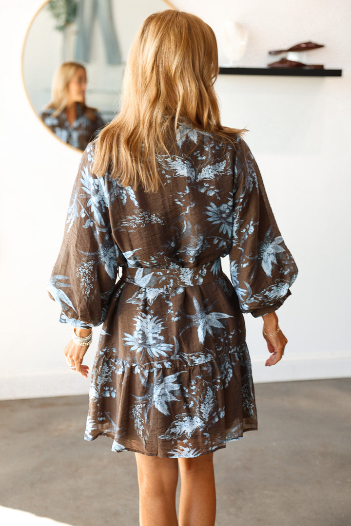 Fall Printed Dress - Slate Brown