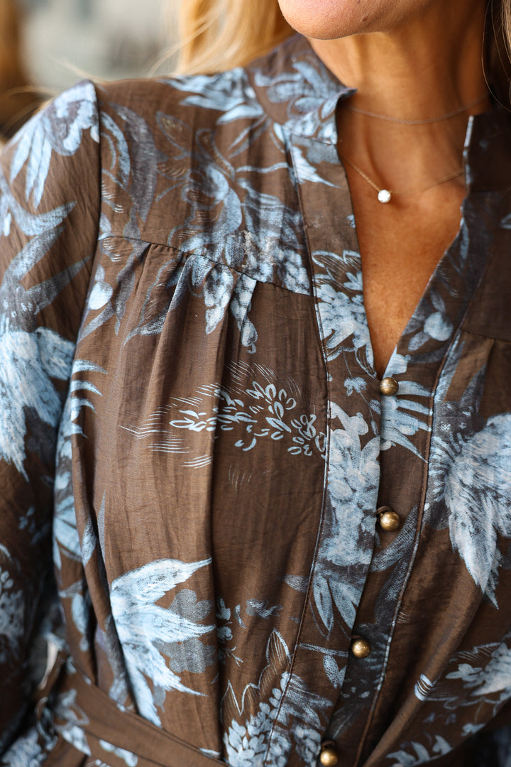 Fall Printed Dress - Slate Brown