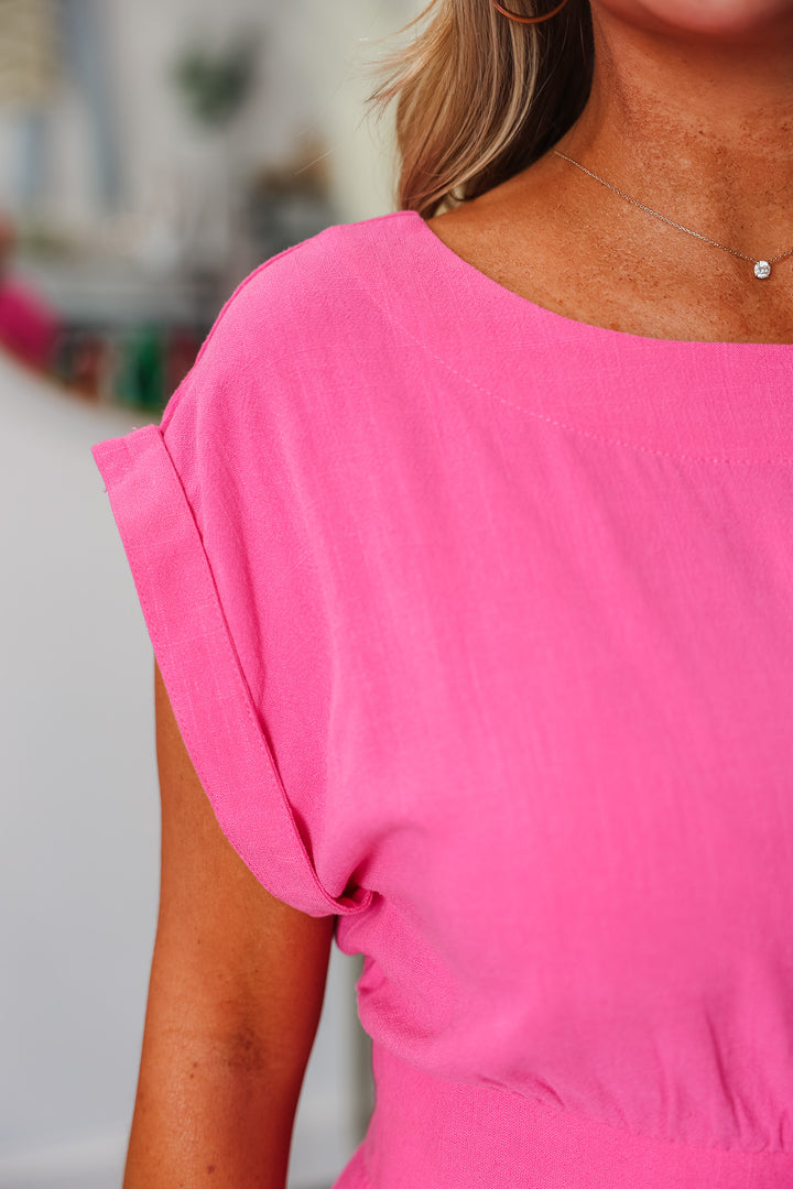 Linen Top/Skirt Set - Pink