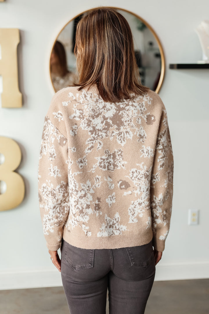 Floral Brushed Sweater - Taupe/Off White