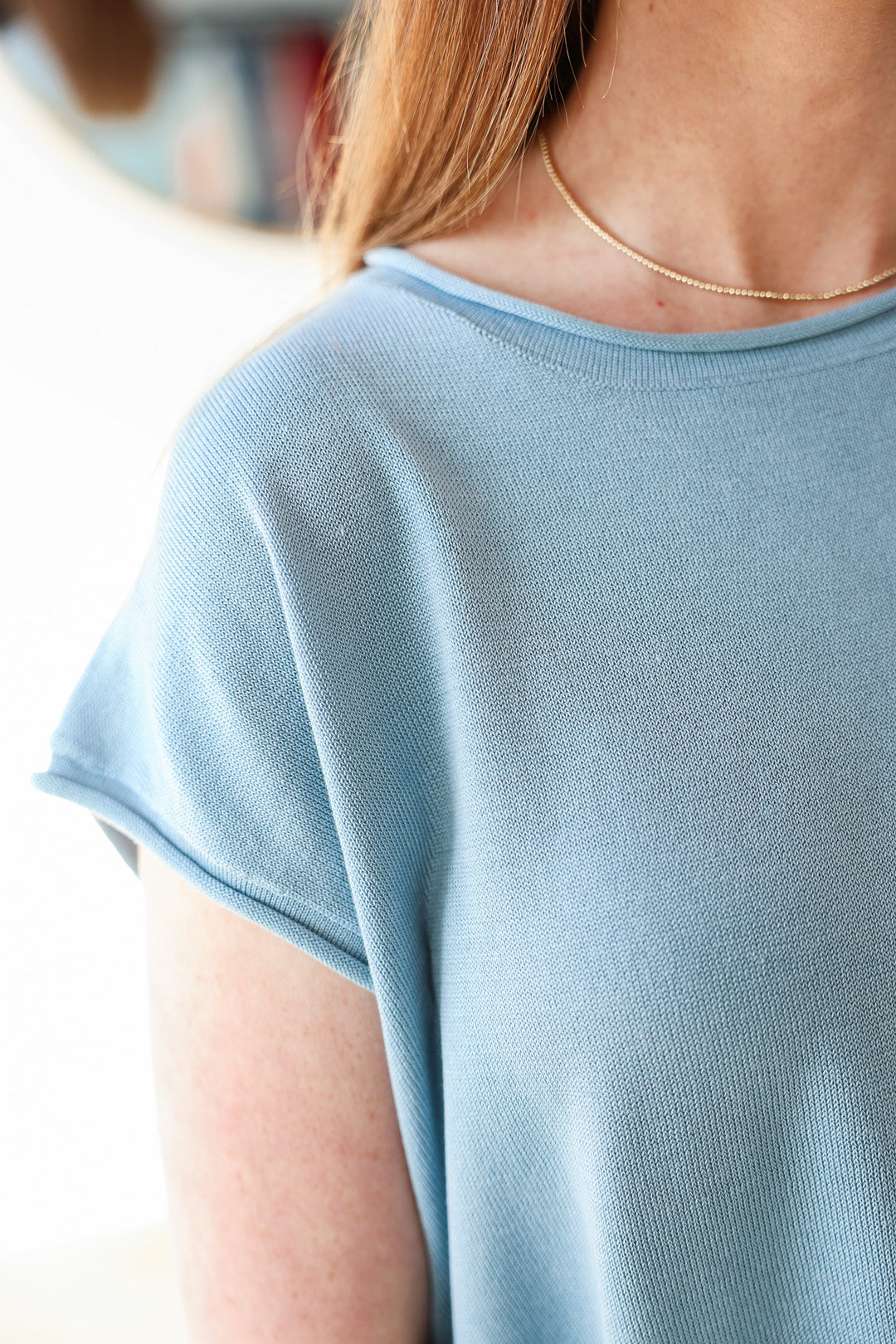 Cap Sleeve Knit Top - Blue