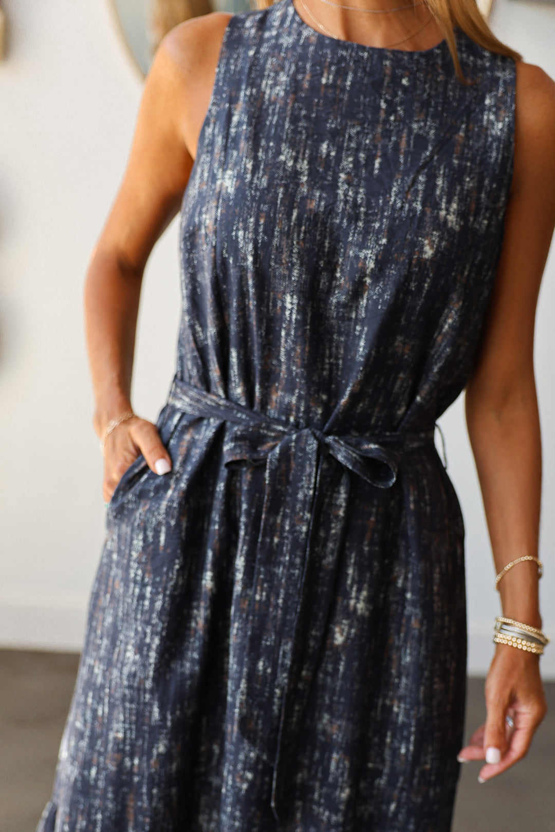 Belted Midi Dress - Navy