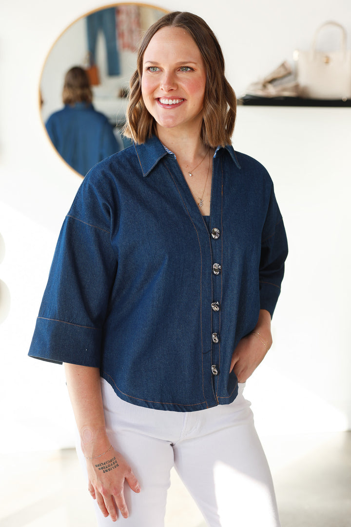 Denim Button Front Top
