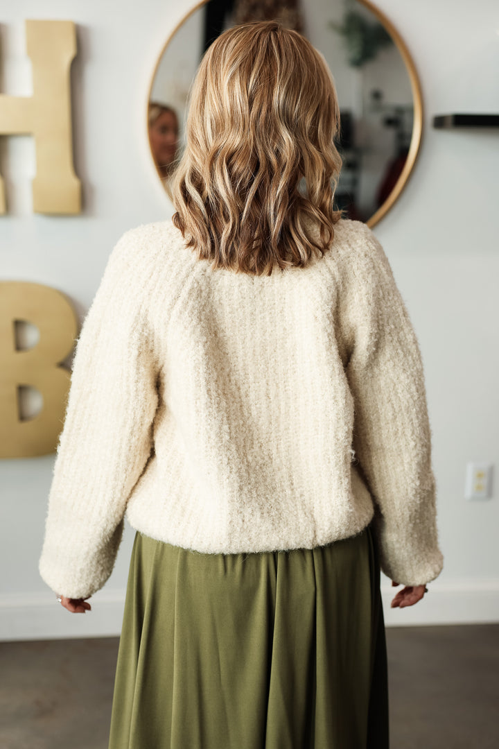 Ribbed Fuzzy Cardigan - Cream