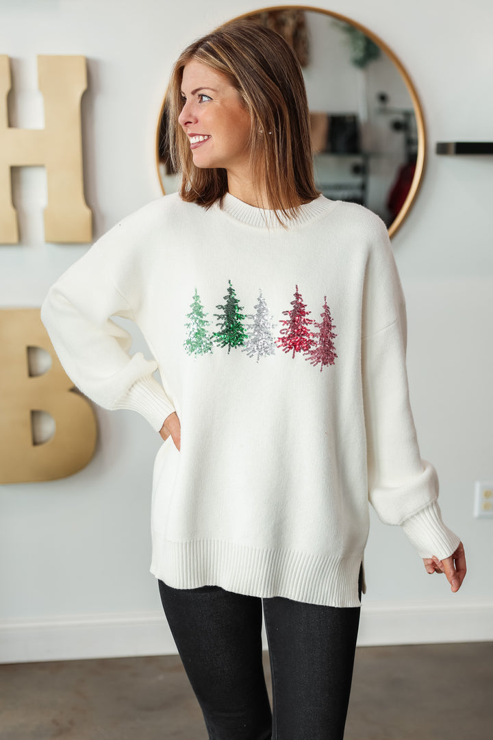 Sequin Tree Sweater - Off White