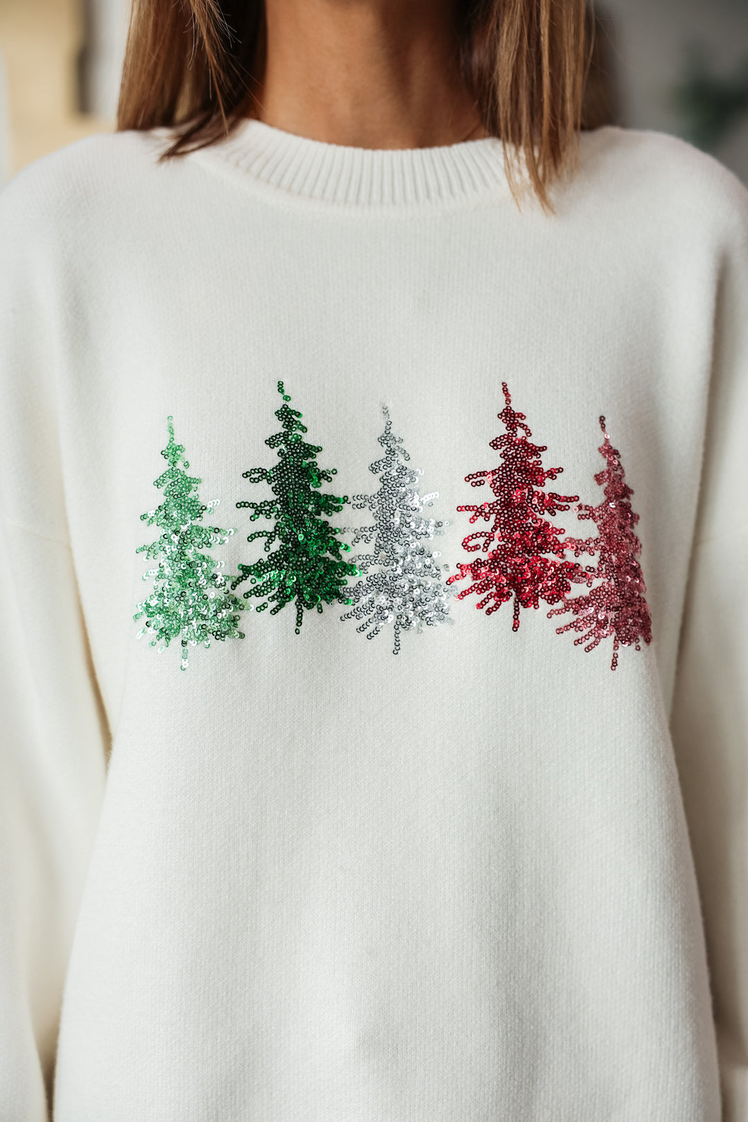 Sequin Tree Sweater - Off White