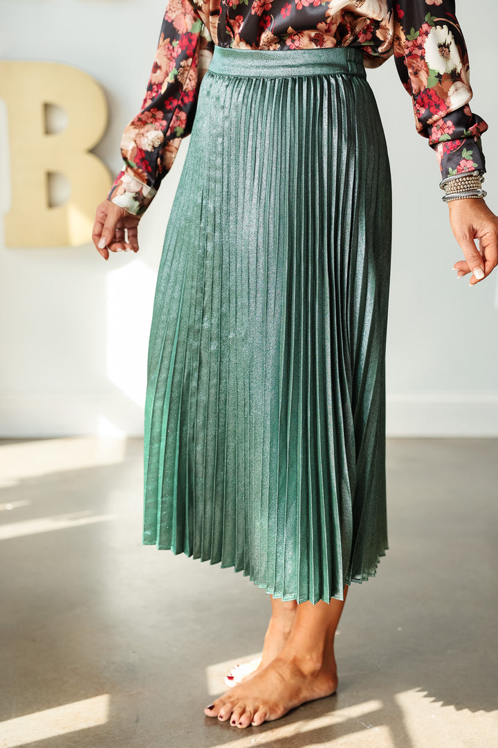 Pleated Midi Skirt - Astro Green