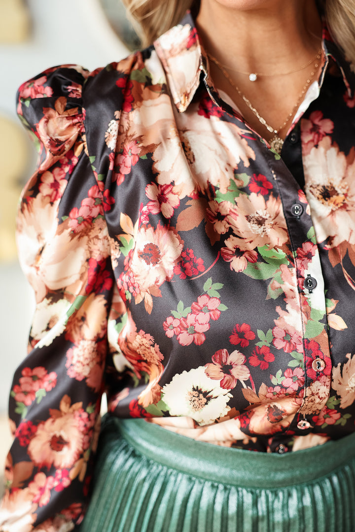 Floral Print Satin Blouse