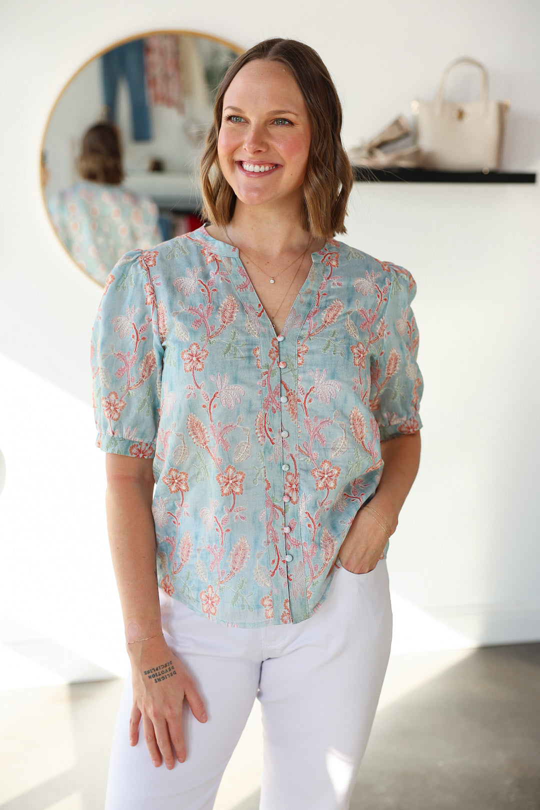 Embroidered Floral Short Sleeve Top