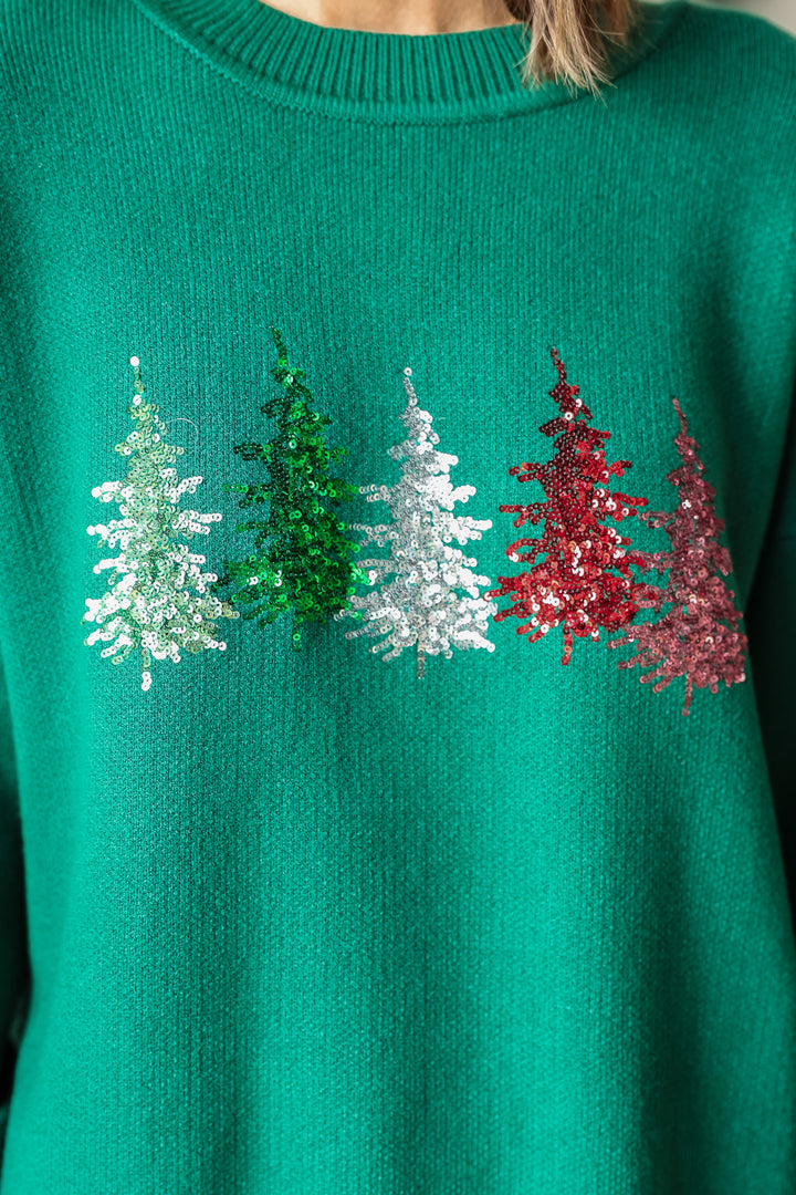 Sequin Tree Sweater - Green