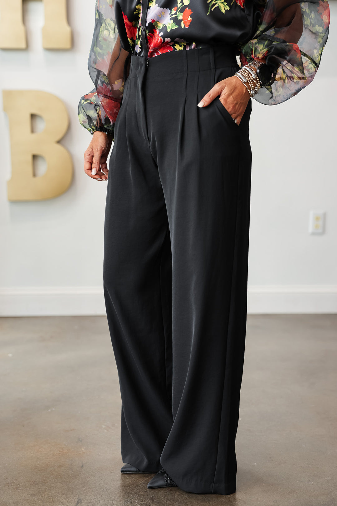 Wide Leg Dress Pants - Black