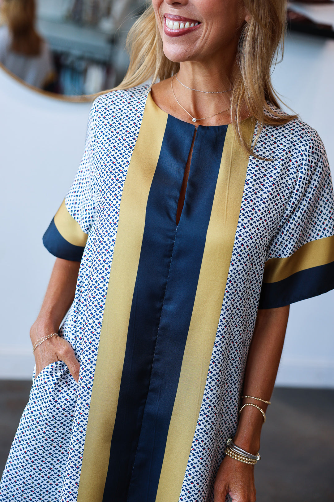 Contrast Trim Pattern Dress