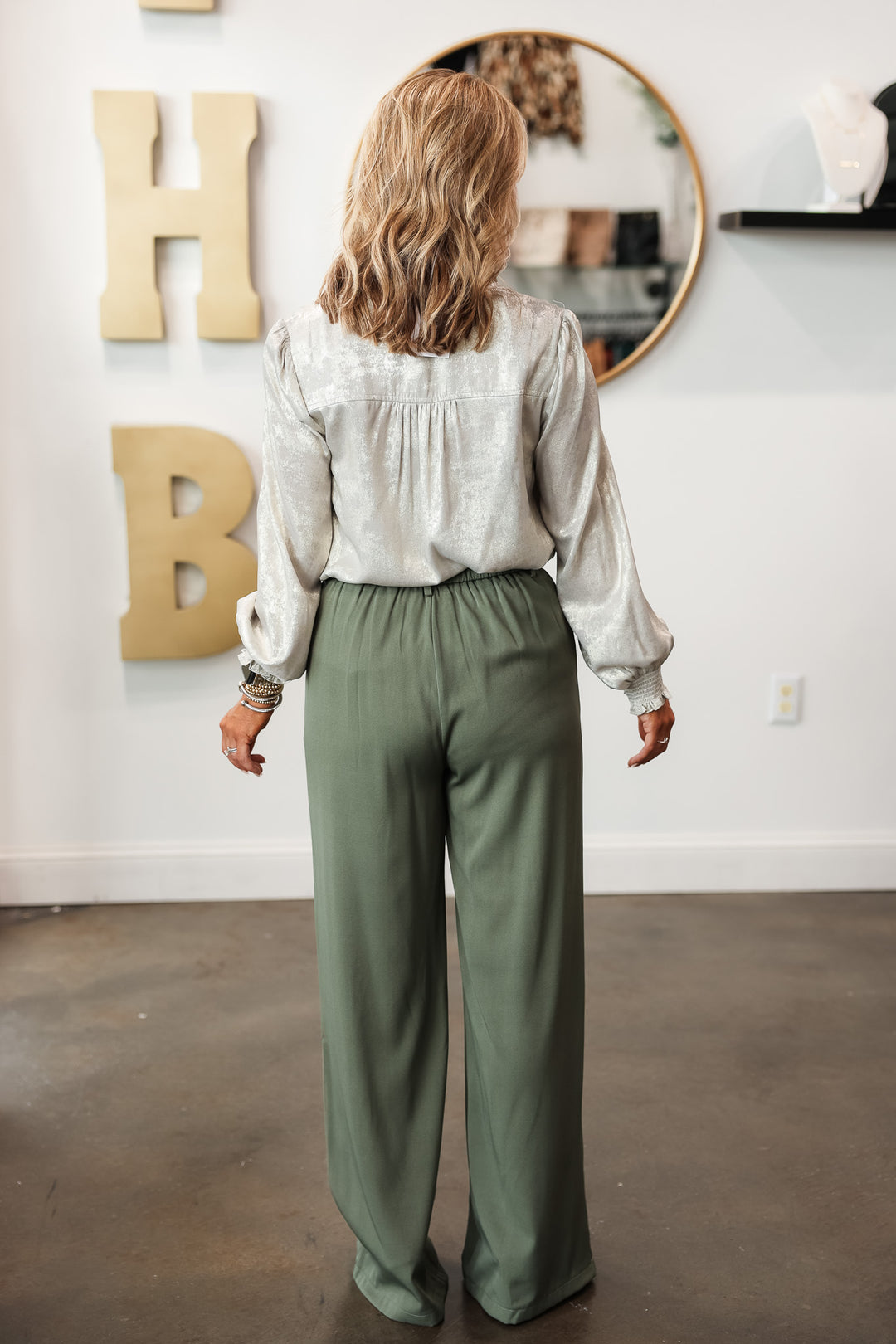 Elastic Waist Dress Pants - Olive