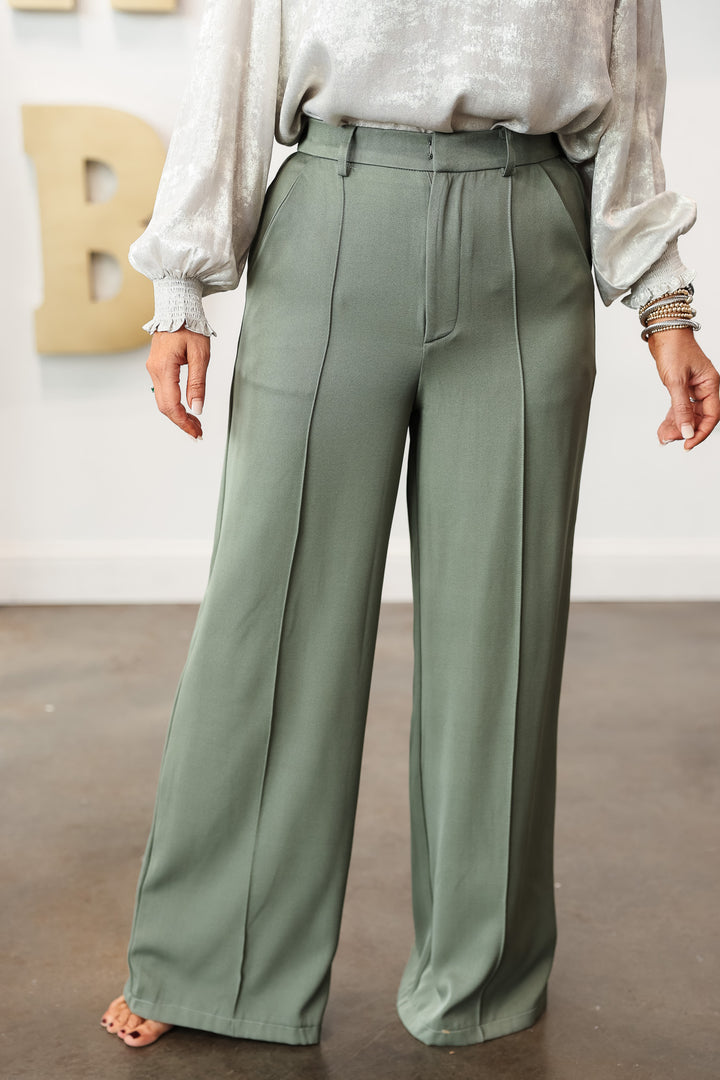 Elastic Waist Dress Pants - Olive