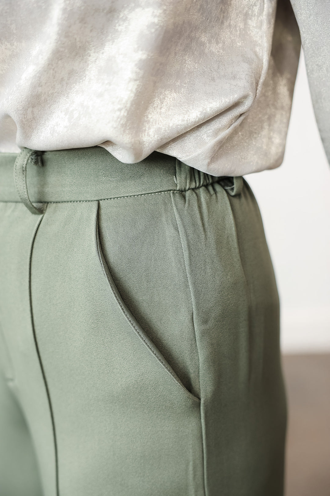 Elastic Waist Dress Pants - Olive