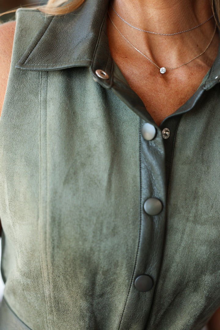 Belted Suede Dress - Olive
