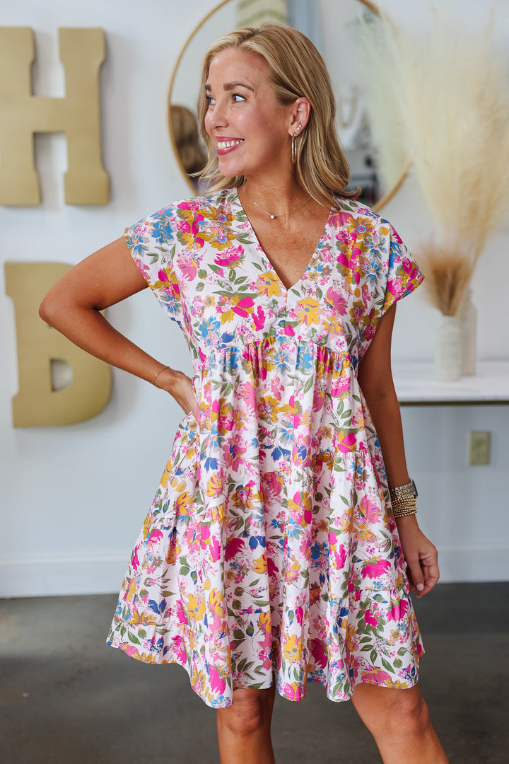 Asymmetrical Tiered Dress - Floral