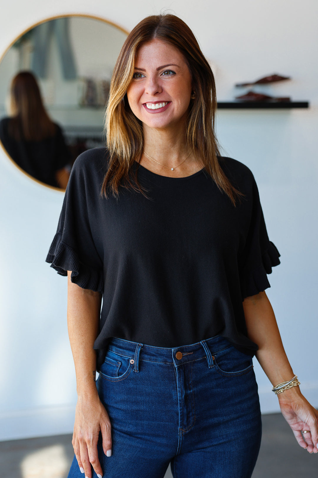 Ruffle Sleeve Top - Charcoal