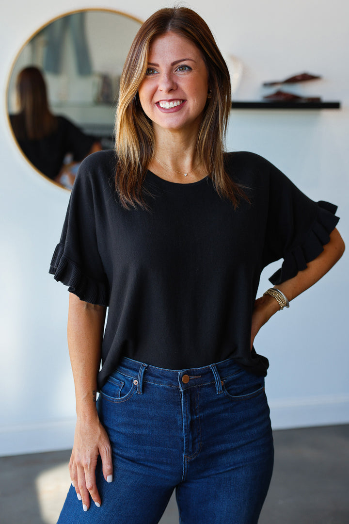 Ruffle Sleeve Top - Charcoal