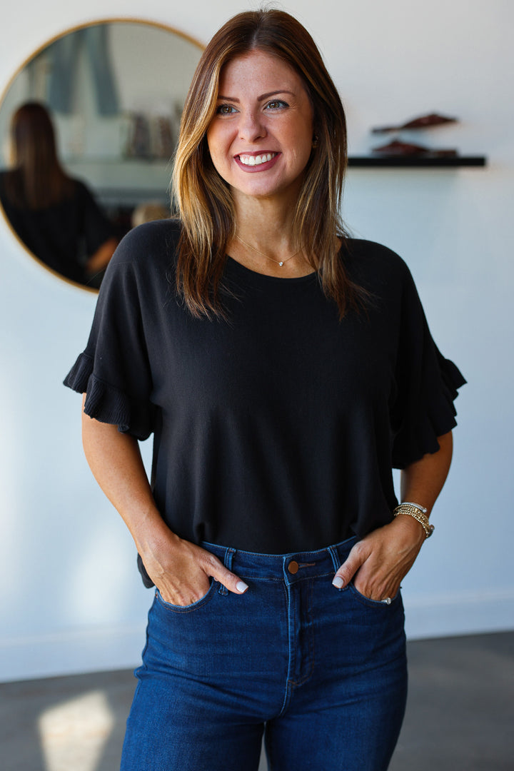 Ruffle Sleeve Top - Charcoal