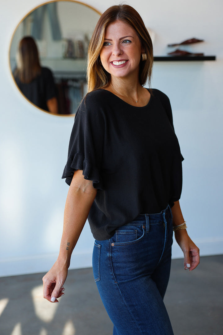 Ruffle Sleeve Top - Charcoal