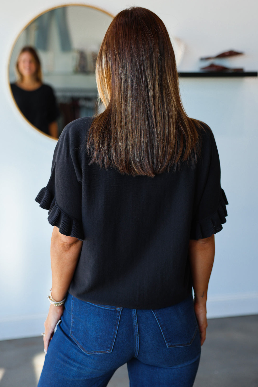 Ruffle Sleeve Top - Charcoal
