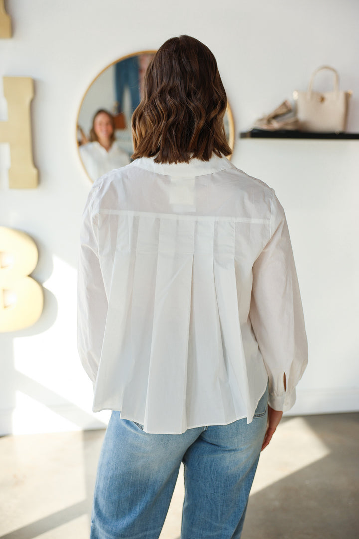 Pleated Button Down Top - White