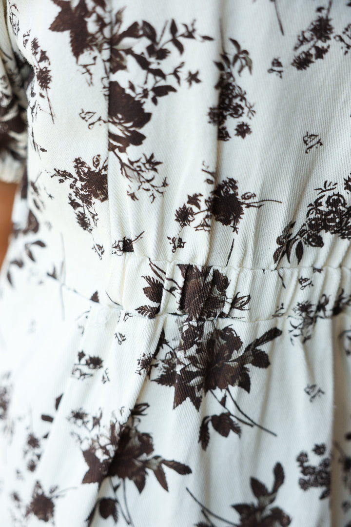Floral Denim Dress - Ecru