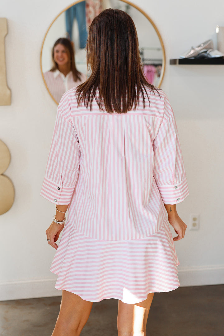 Drop Waist Striped Dress - Pink