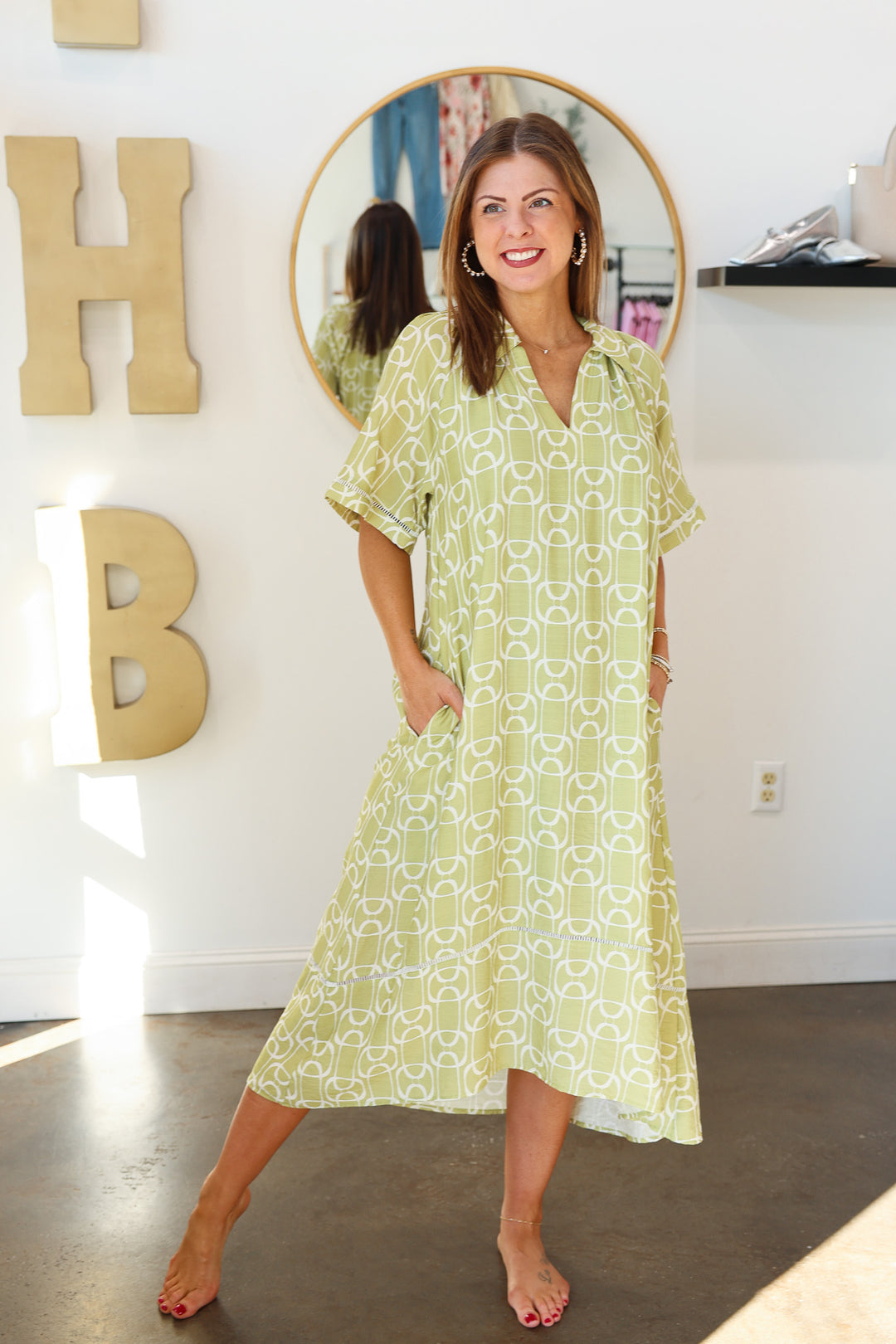 Geometric Print Maxi Dress - Matcha