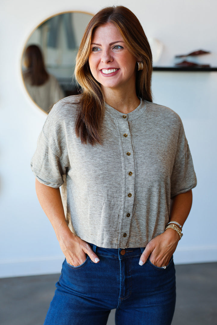 Button Front Knit Top - Mocha