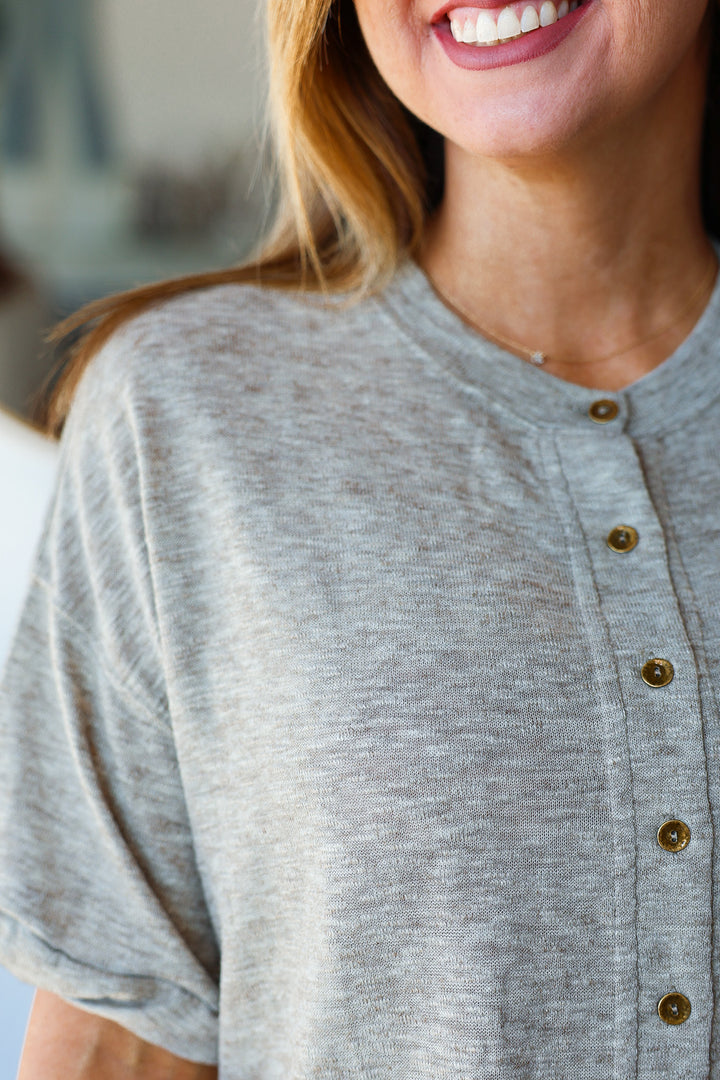 Button Front Knit Top - Mocha