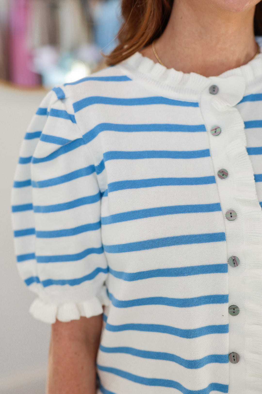 Ruffle Trim Knit Top - Blue