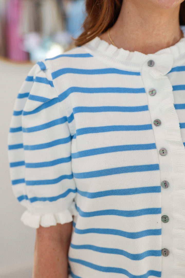 Ruffle Trim Knit Top - Blue