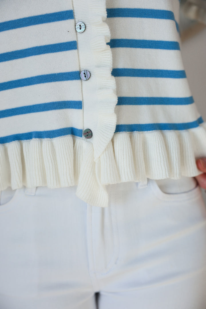 Ruffle Trim Knit Top - Blue